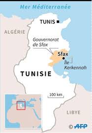 Carte géographique des îles de Kerkennah en Tunisie